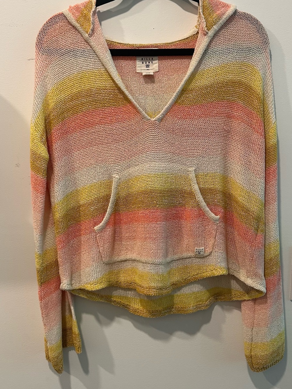 Y2K Billabong Pink & Butter Yellow Knit Sweater Bellsleeve Small - Picture 3 of 10